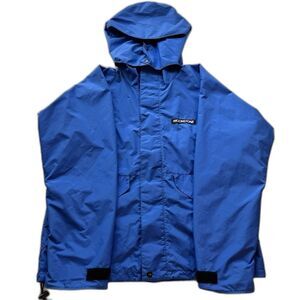 Vintage Moonstone Gore-Tex Rain Jacket Blue Hooded Pit Zips Medium Waterproof